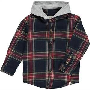 NEW ME & HENRY boy's dyer woven hooded long sleeve shirt in blue plaid